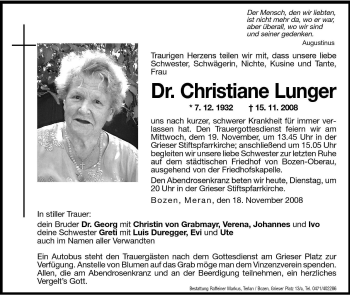 Traueranzeigen Von Christiane Lunger Trauer Bz