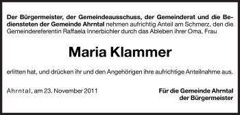 Traueranzeigen Von Maria Klammer Trauer Bz