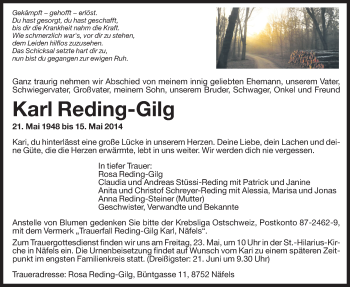 Traueranzeige von Karl Reding-Gilg von Dolomiten