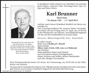 Traueranzeigen Von Karl Brunner Trauer Bz