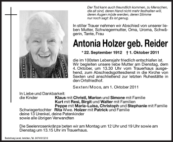 Traueranzeigen Von Antonia Holzer Trauer Bz