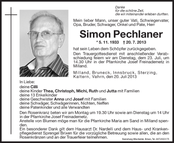 Traueranzeigen Von Simon Pechlaner Trauer Bz