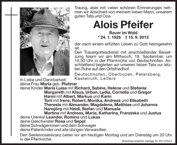 Traueranzeigen Von Alois Pfeifer Trauer Bz