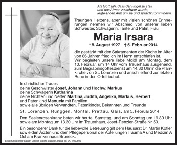 Traueranzeigen Von Maria Irsara Trauer Bz