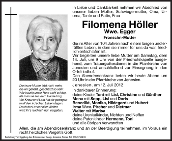 Traueranzeigen Von Filomena Egger Trauer Bz