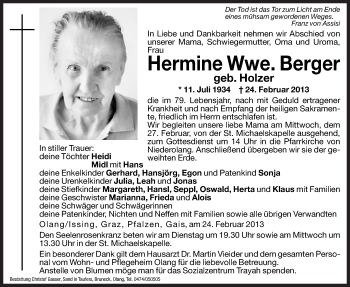 Traueranzeigen Von Hermine Berger Trauer Bz