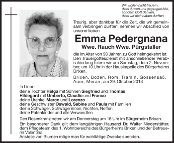 Traueranzeigen von Emma Pürgstaller Trauer bz