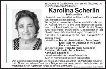 Traueranzeigen Von Karolina Scherlin Trauer Bz