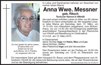 Traueranzeigen Von Anna Messner Trauer Bz