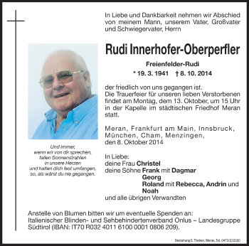 Traueranzeigen Von Rudi Innerhofer Oberperfler Trauer Bz