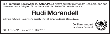 Traueranzeige von Rudolf Morandell von Dolomiten