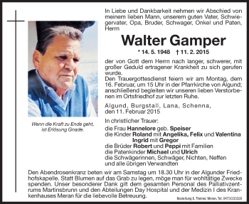 Traueranzeigen Von Walter Gamper Trauer Bz