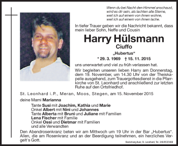 Traueranzeigen von Harry Hülsmann Trauer bz