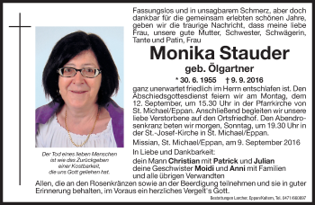 Traueranzeigen Von Monika Stauder Trauer Bz