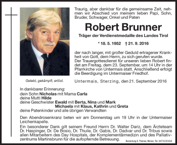 Traueranzeigen Von Robert Brunner Trauer Bz