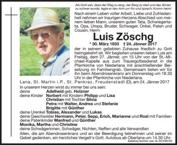 Traueranzeigen von Luis Zöschg Trauer bz