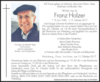 Traueranzeigen Von Franz Holzer Trauer Bz