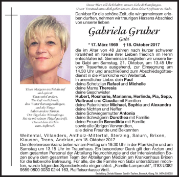 Traueranzeigen Von Gabriela Gruber Trauer Bz