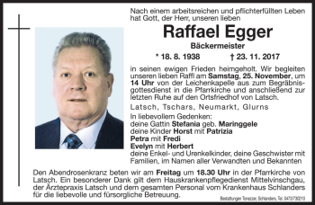 Traueranzeigen Von Raffael Egger Trauer Bz