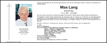 Traueranzeigen Von Max Lang Trauer Bz