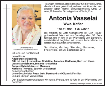 Traueranzeigen Von Antonia Kofler Trauer Bz