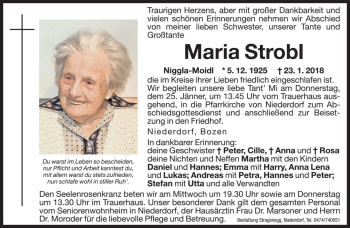 Traueranzeigen Von Maria Strobl Trauer Bz