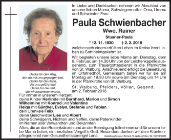 Traueranzeigen Von Paula Rainer Trauer Bz