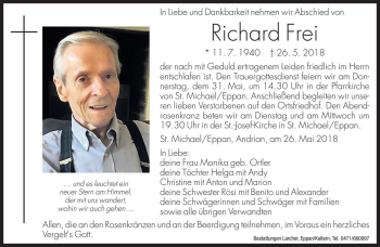 Traueranzeigen Von Richard Frei Trauer Bz