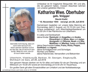 Traueranzeigen Von Katharina Oberhuber Trauer Bz