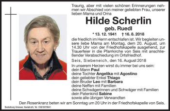 Traueranzeigen Von Hilde Scherlin Trauer Bz