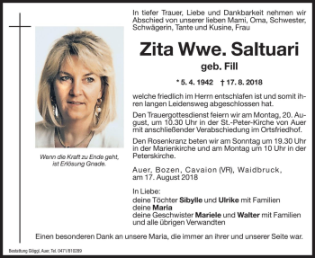 Traueranzeigen Von Zita Saltuari Trauer Bz