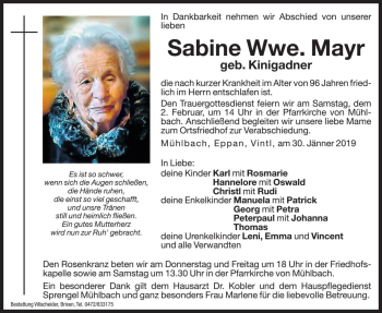 Traueranzeigen Von Sabine Mayr Trauer Bz