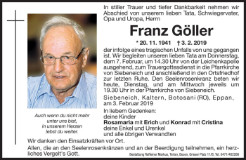 Traueranzeigen von Franz Göller Trauer bz