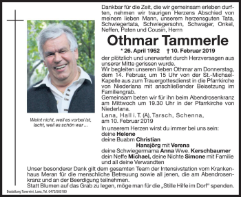 Traueranzeigen Von Othmar Tammerle Trauer Bz