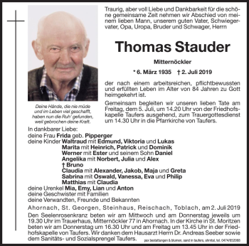 Traueranzeigen Von Thomas Stauder Trauer Bz