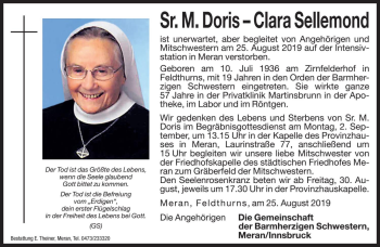 Traueranzeigen Von Clara Sellemond Trauer Bz