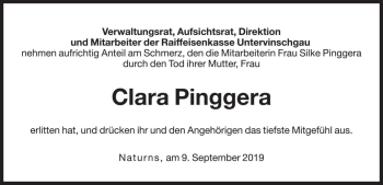 Traueranzeigen Von Clara Pinggera Trauer Bz