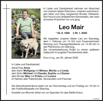 Traueranzeigen Von Leo Mair Trauer Bz