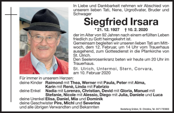 Traueranzeigen Von Siegfried Irsara Trauer Bz