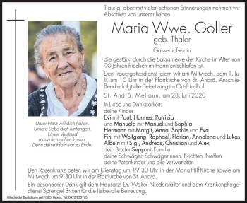 Traueranzeigen Von Maria Goller Trauer Bz