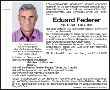 Traueranzeigen Von Eduard Federer Trauer Bz