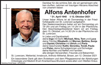 Traueranzeigen Von Alfons Antenhofer Trauer Bz