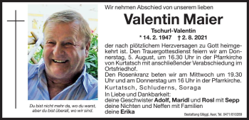 Traueranzeigen Von Valentin Maier Trauer Bz