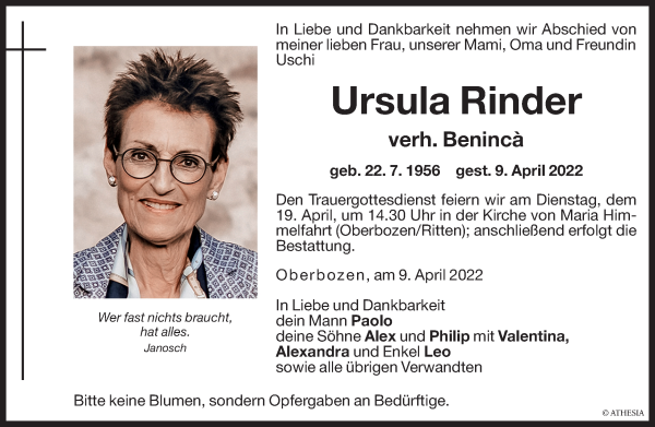 Traueranzeigen Von Ursula Beninc Trauer Bz