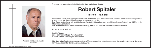 Traueranzeigen Von Robert Spitaler Trauer Bz