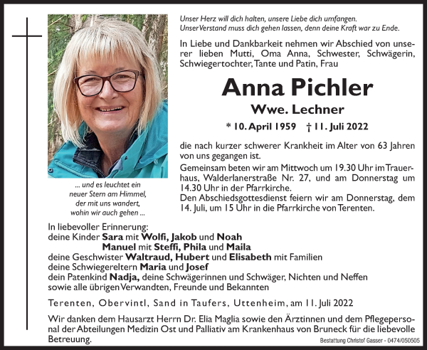 Traueranzeigen Von Anna Lechner Trauer Bz