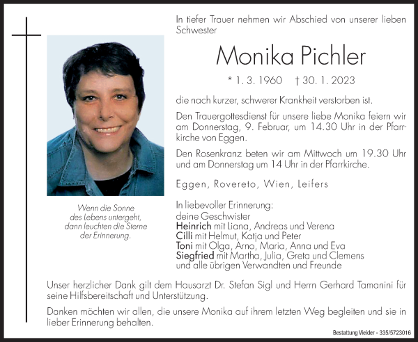 Traueranzeigen Von Monika Pichler Trauer Bz