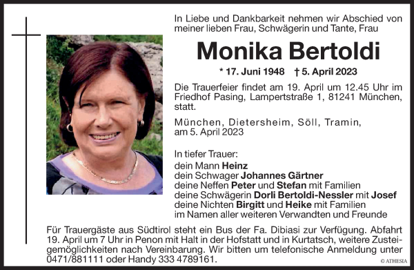 Traueranzeigen Von Monika Bertoldi Trauer Bz