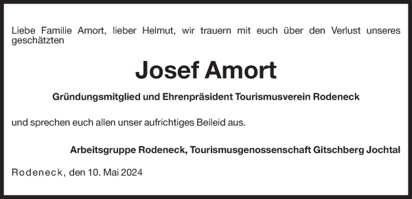 Traueranzeige von Josef Amort von Dolomiten