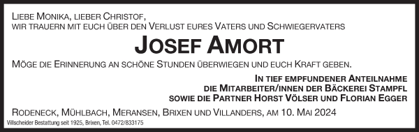 Traueranzeige von Josef Amort von Dolomiten